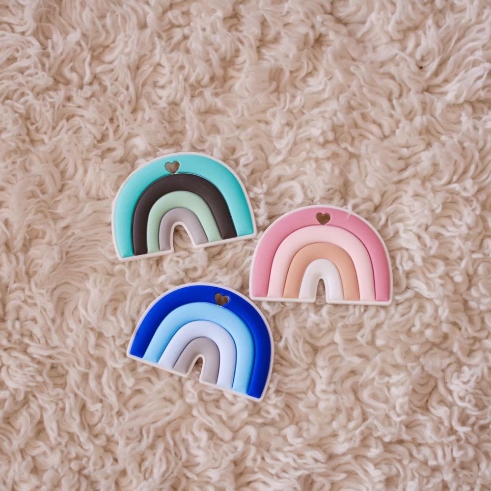 Silicone Rainbow Baby Teether, 100% Food Grade, Vivid Rainbow Colors.
